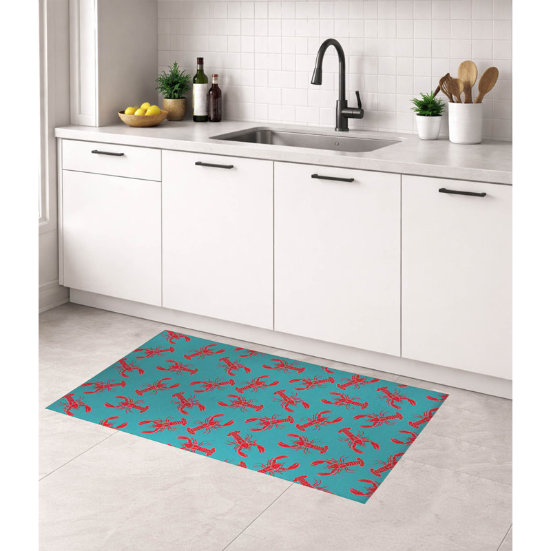 Tapis de cuisine léger Lobster, Rectangulaire 2 pi x 3 pi, Bleu sarcelle clair