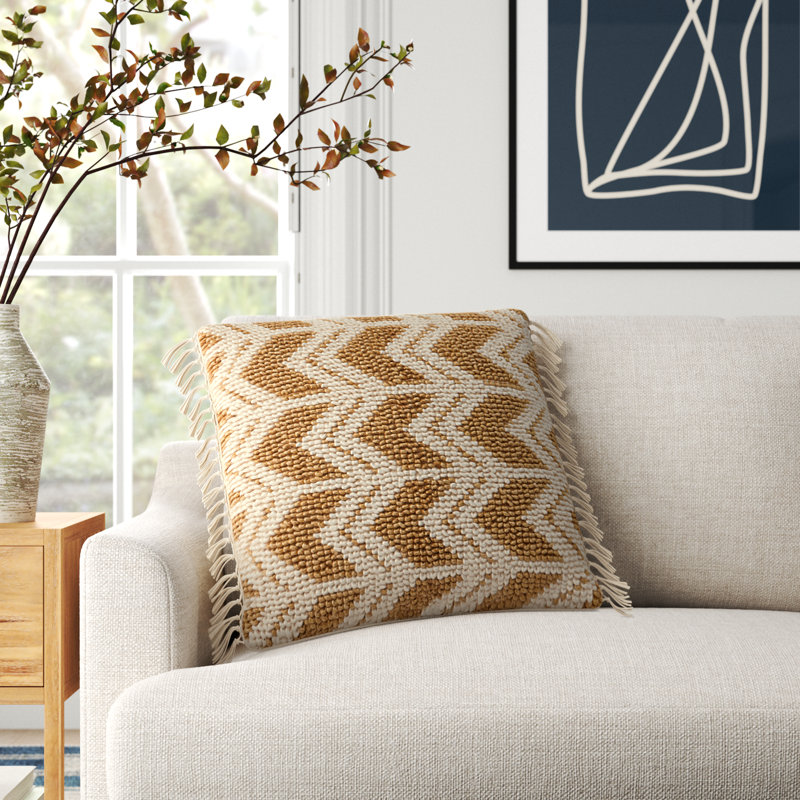 Oakleaf Chevron Throw Pillow, Gold/Ivory, Down