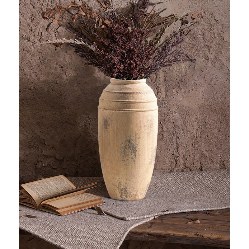 Grand vase en céramique de 12,87 pouces, Beige