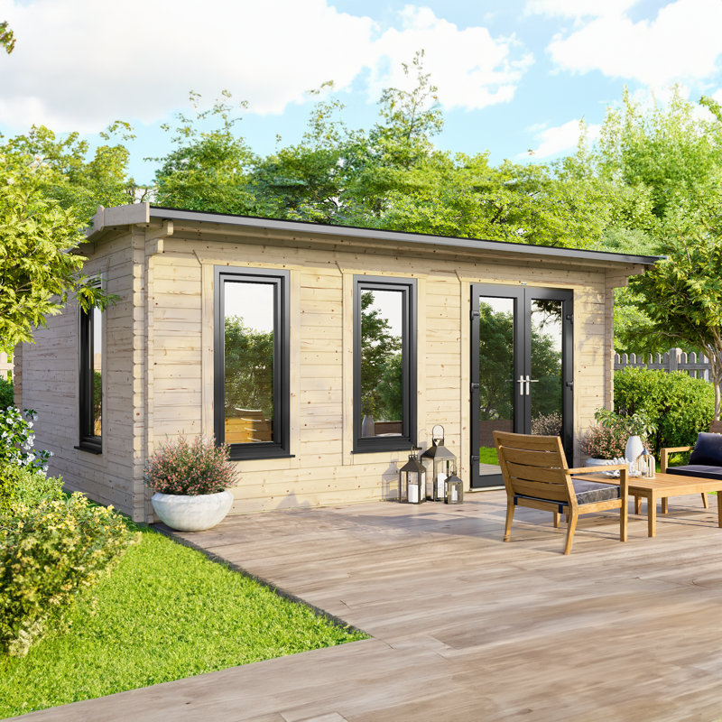 Powersheds 18 x 12ft Apex Log Cabin, Doors to the Right - 44mm