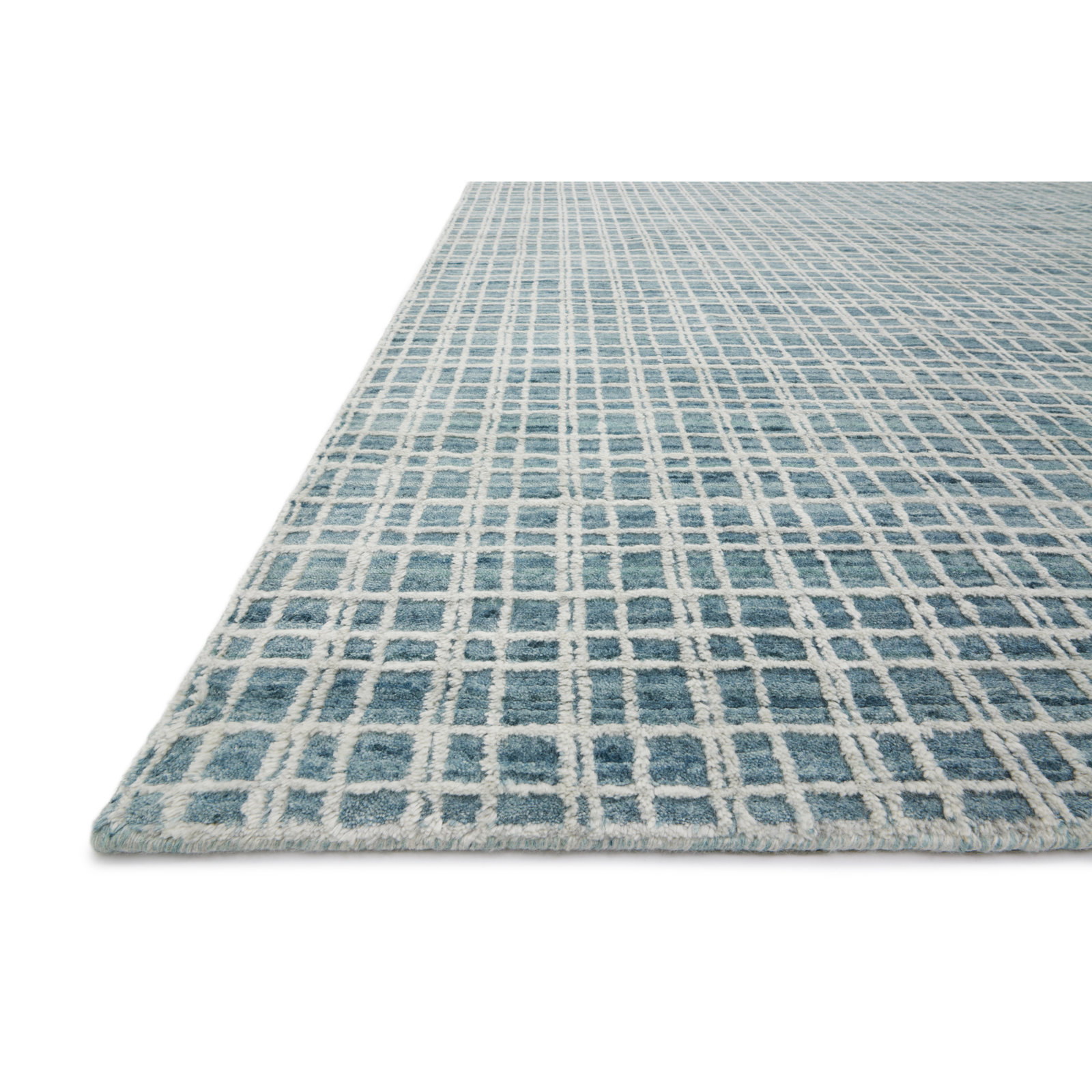 Hannon Blue Hand-Woven Geometric Rug, Rectangle 2' x 3'