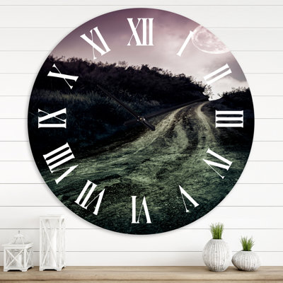 Muddy Road Under Full Moon - Horloge murale moderne