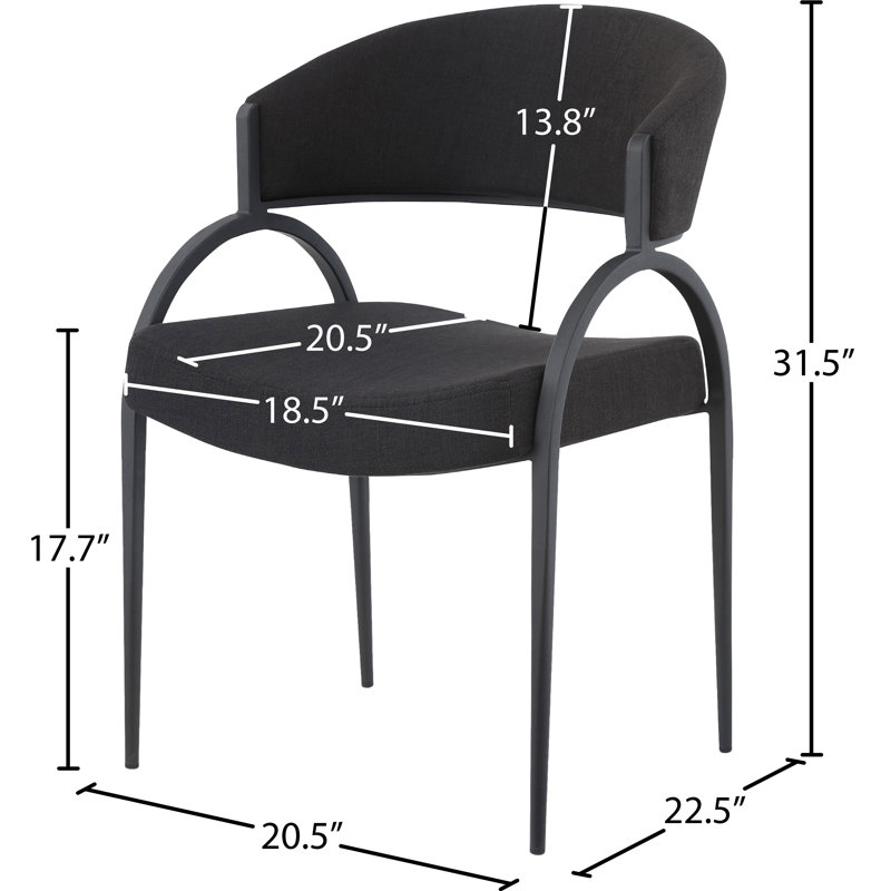 Chaise de salle à manger noire Privet, ensemble de 2, Tissu texturé en lin noir, Noir mat