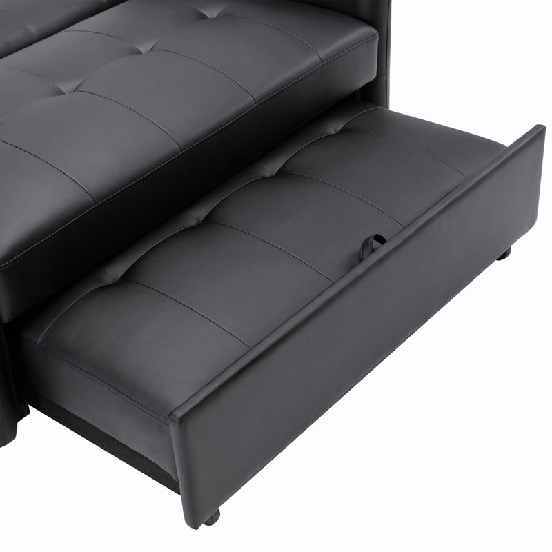 Canapé-lit en cuir végétalien 51,5 po, Similicuir noir, H 35 po x l 43,3 po x P 33,8 po