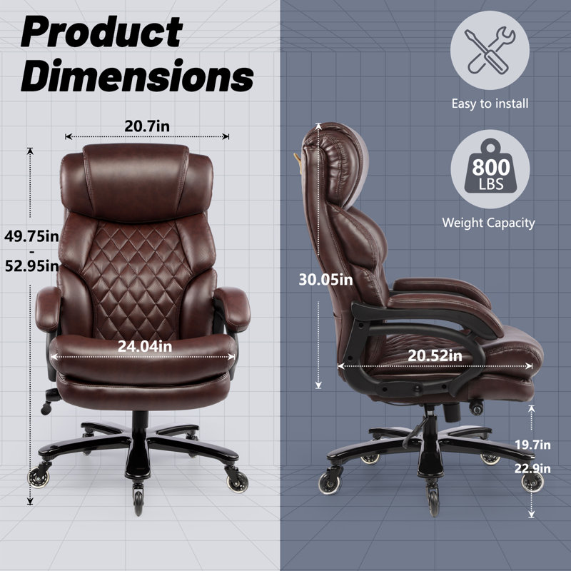 800LBS Big And Tall Office Chair For Heavy People, Heavy Duty Executive Chair With High Back, Extra Wide Seat And Adjustable Lumbar, Large Computer Desk Chair Comfortable For Office