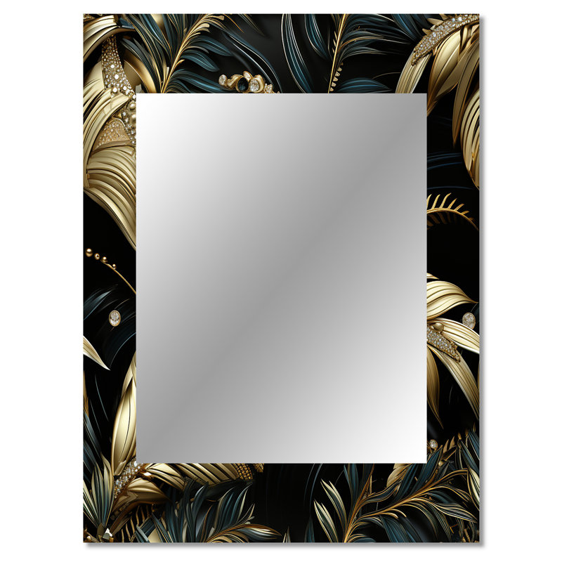 Clune Hollywood opulent charm or et noir - grand miroir mural damassé, miroir décoratif damassé, impression sur métal