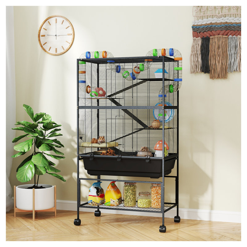 PawHut 5-Tier Large Hamster Cage with Deep Tray, Exercise Wheel, Tube System, and Storage Shelf for Syrian Hamsters, Gerbils, and Mice