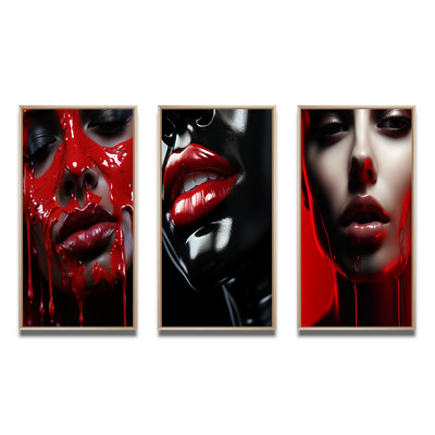 " Luscious Sensuous Red Glam Woman Portrait " 3 - Pieces