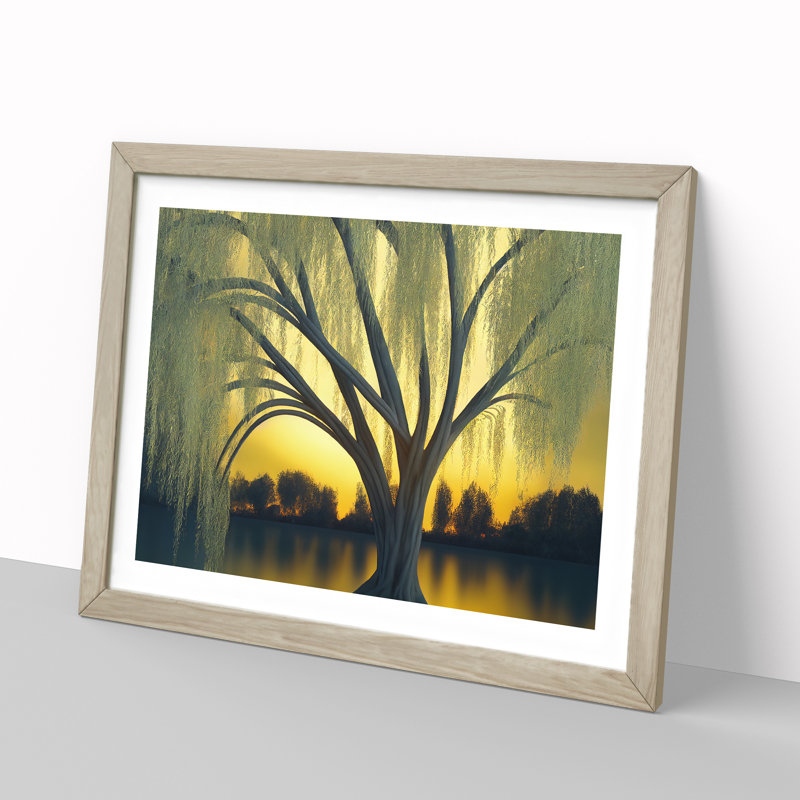 Dramatic Weeping Willow Tree - Single Picture Frame Print, 46cm H x 64cm W x 2cm D, Oak Framed