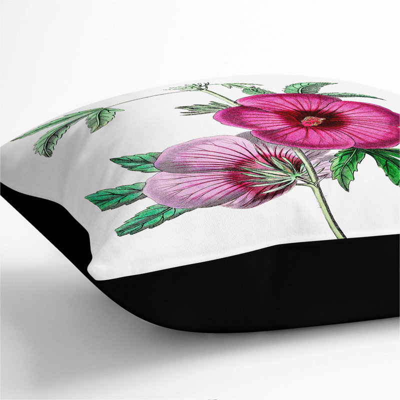 Pink Hibiscus Flowers Cushion with Filling, 55cm H x 55cm W x 20cm D, Black