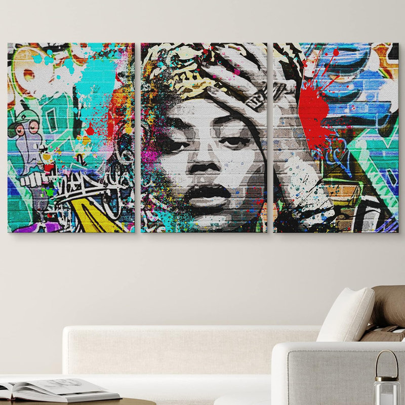 Urban Urban High Contrast Beyonc Portrait Graffiti & Street Art People Pop Art Colorful 3 pièces, Toile tendue