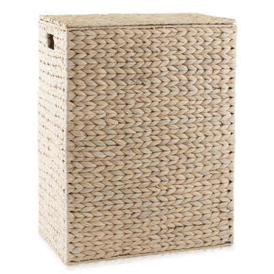 Large Laundry Hamper Basket with Lid and Liner - Whitewash Hyacinth