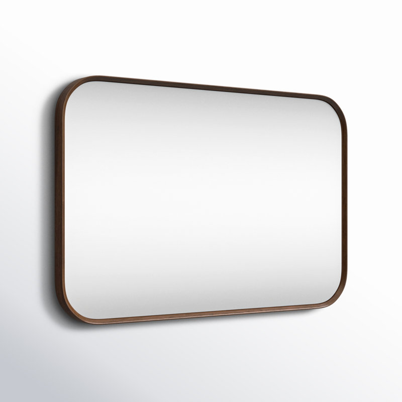 Miroir plat en bois massif Roberts, 34 po x 22,25 po, Noyer brun