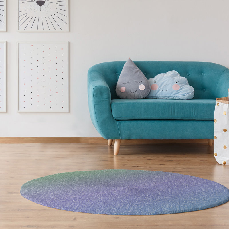 Tapis mauve/vert à motif floral dégradé ditsy, Rond 5 pi