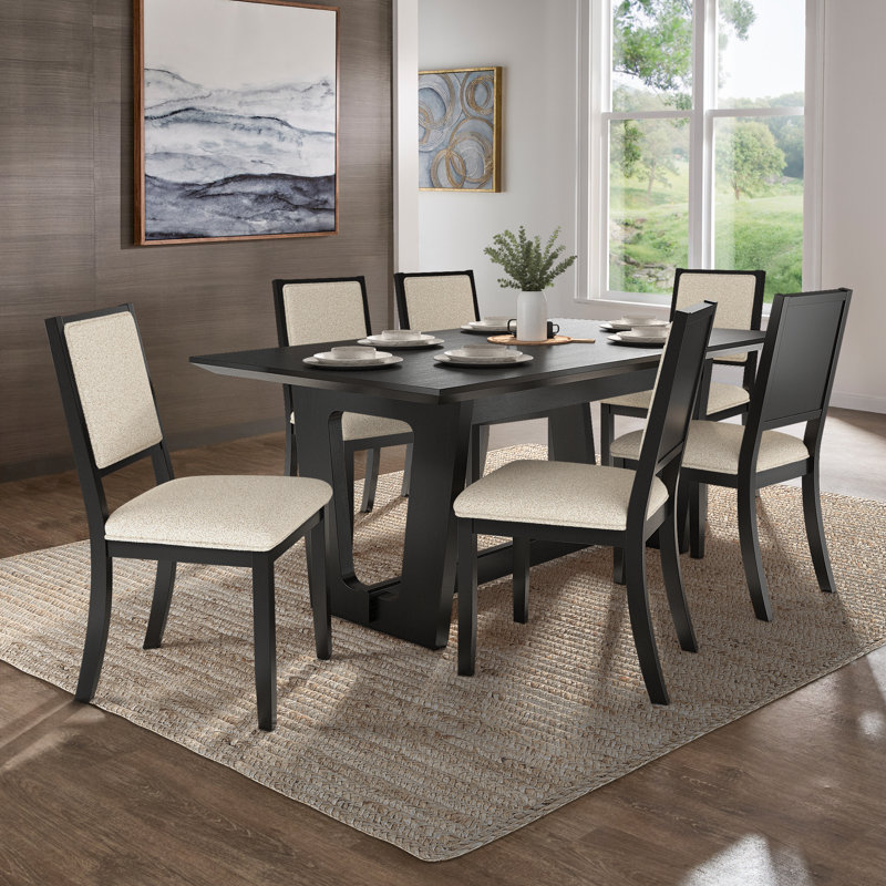Patino 72" Rectangular Dining Set With Boucle Fabric Chairs, Black