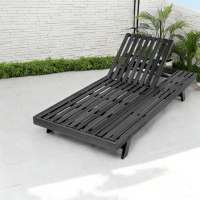 Adjustable Acacia Wood Patio Chaise Lounge, Rustic Black, Garden & Poolside Use