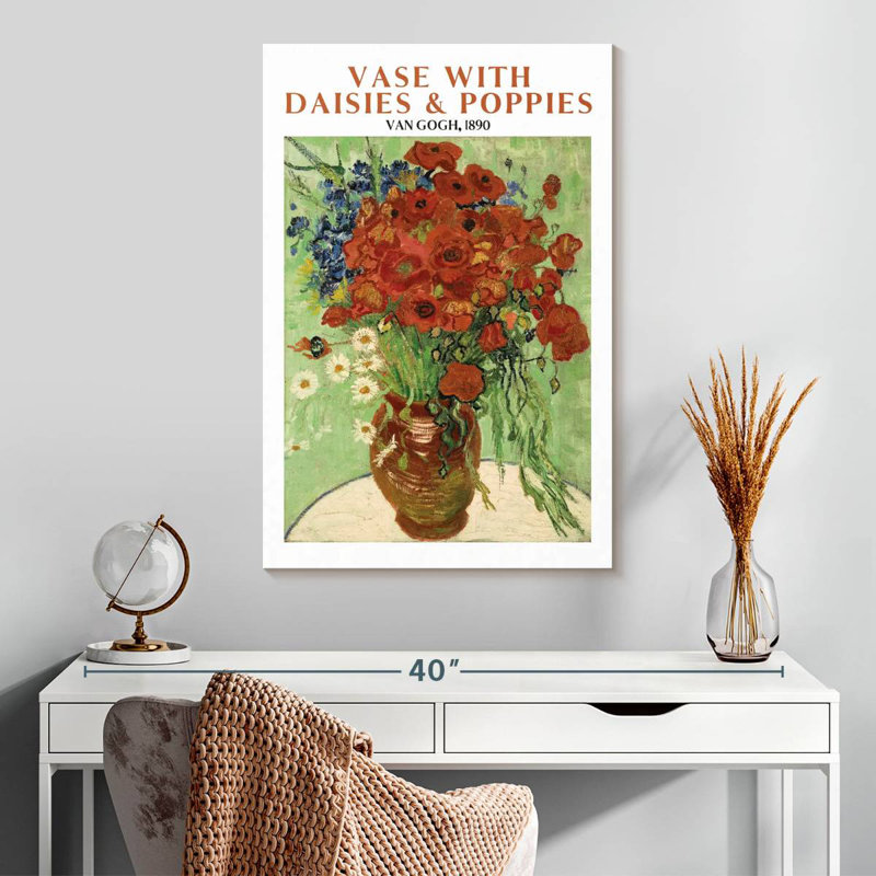 Vase avec marguerites et coquelicots Van Gogh, H 30 po x l 20 po