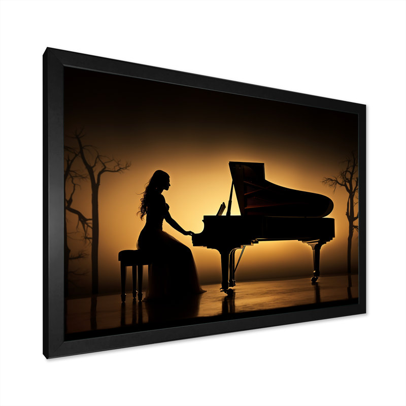 Piano Symphony In Silhouette II sur impression sur toile, Cadre simple noir, H 34 po x l 44 po x P 1,5 po