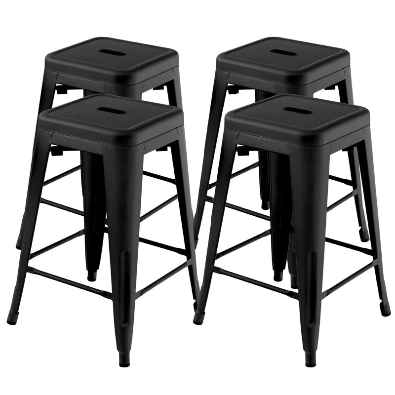 Counter Stool with Metal Frame, Black, Counter Stool (24” Seat Height)