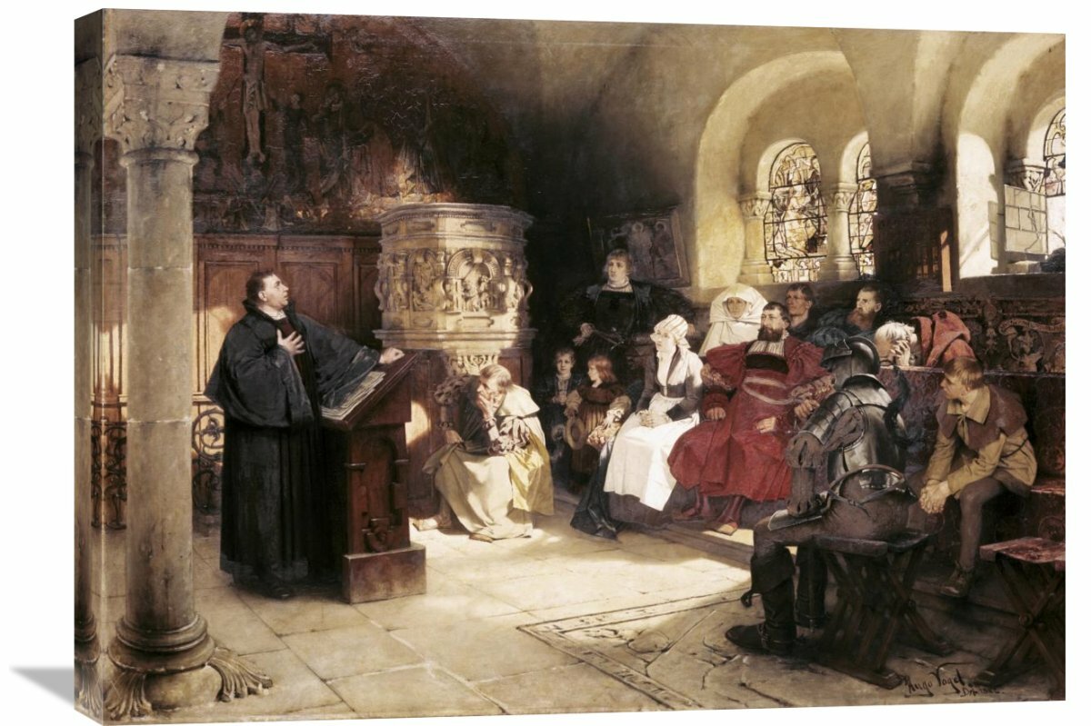 Martin Luther Preaches in Wartburg by Hugo Vogel Painting Print on Wrapped Canvas