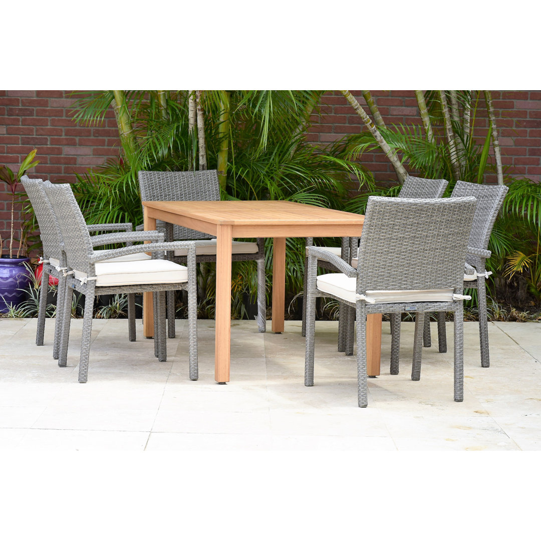 Anautica 7 Piece Teak Finish Outdoor Furniture Dining Set with Cushions Lark Manor™