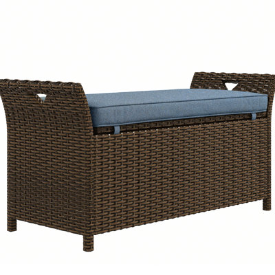 27 Gallon Patio Furniture Storage Bench In Dark Blue, Design With Cushion And Handles For A Stylish Outdoor Look Bench, Blue Appeal