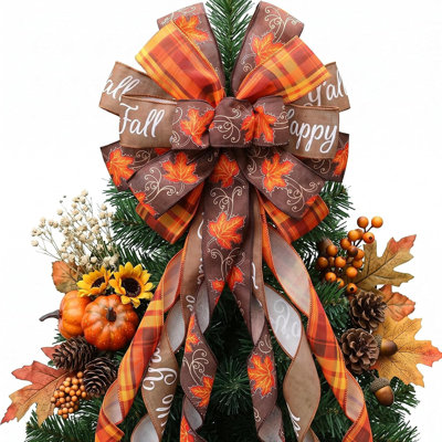 52" Large Fall Tree Topper Bow, Pre-Tied Thanksgiving Ribbon for Wreaths, Doors & Seasonal Décor
