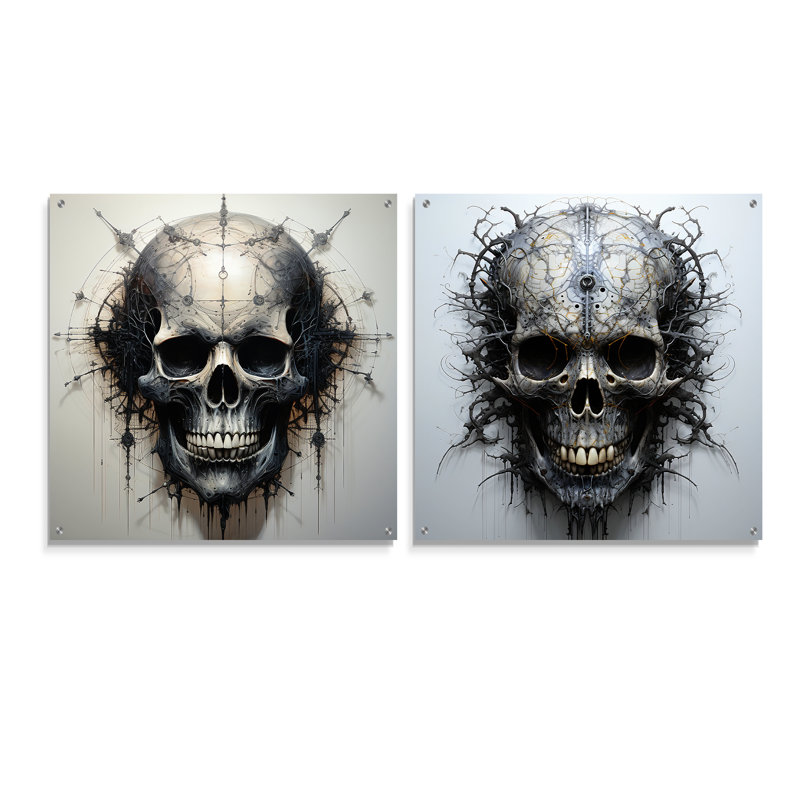 Art of the Skull - ensemble de 2 art mural en verre acrylique, H 36 po x l 73 po