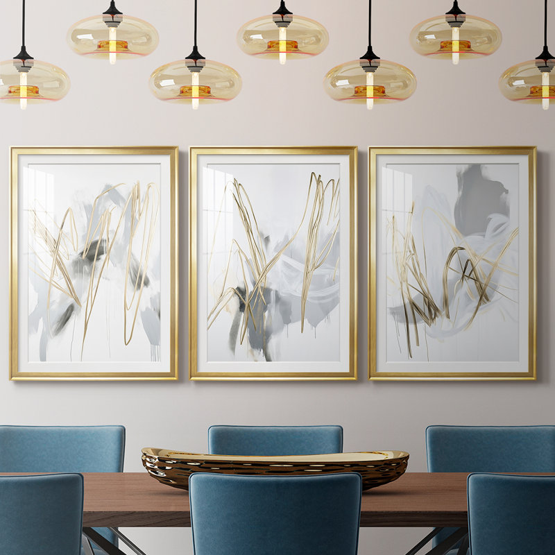 Série ABSTRACT DCCLxxIX - Impression sur mesure de qualité supérieure avec mat - 3 pièces, H 21 po x l 30 po, Doré
