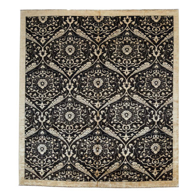 Tapis noir / beige marocain en laine noué à la main 7 pi 11 po x 8 pi 9 po