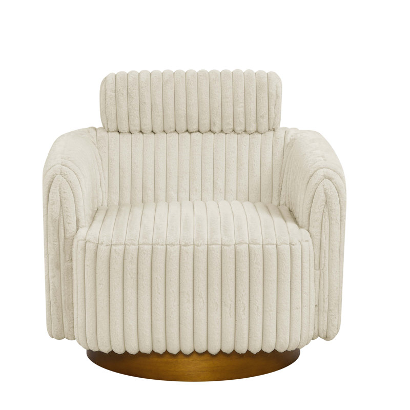 Luxe Velvet Swivel Chair, Cream Corduroy