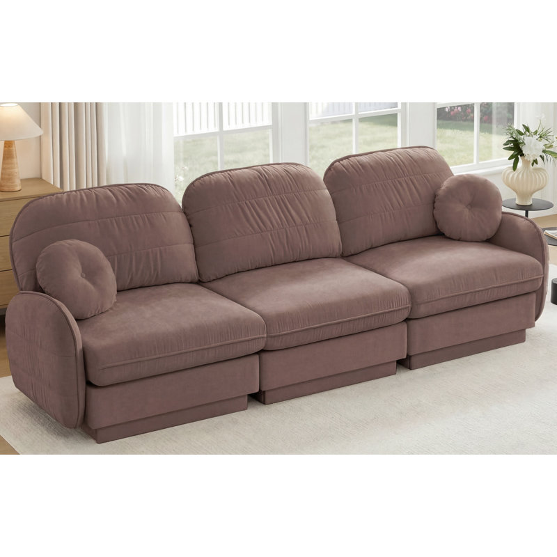 Canapé 105 po en chenille de 105 po Cloud, coussins ronds et coussins de dossier matelassés exquis, pieds de cadre de base encastrés, assise de conception ergonomique, assemblage facile, canapé de siège profond pour le salon