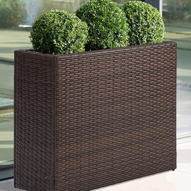 Tall Planters, Handmade Wicker Rectangular Block Planter Box with Removable Liners for Indoor Outdoor - Brown