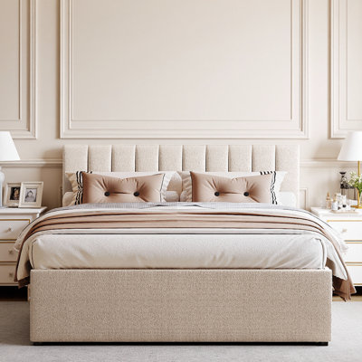 Classic Teddy Fleece Upholstered Platform Bed with Trundle & Smart LED Lighting