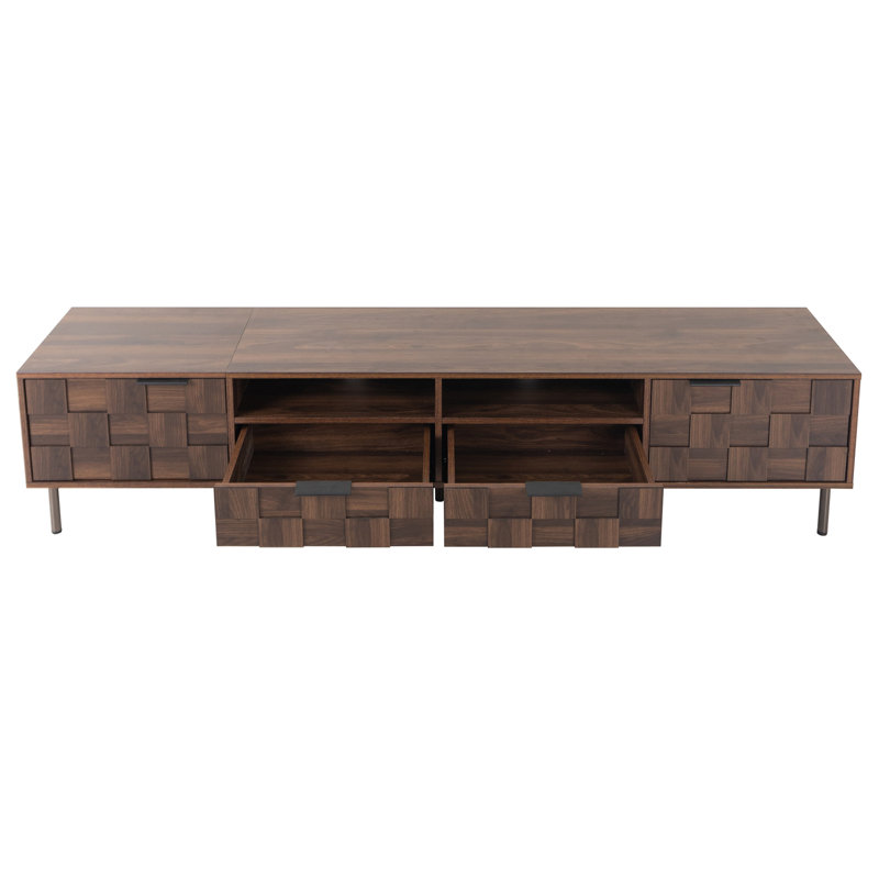 Table de télévision de style Mid-Century avec beaucoup de rangement: supporte les téléviseurs jusqu'à 85 po, brun foncé
