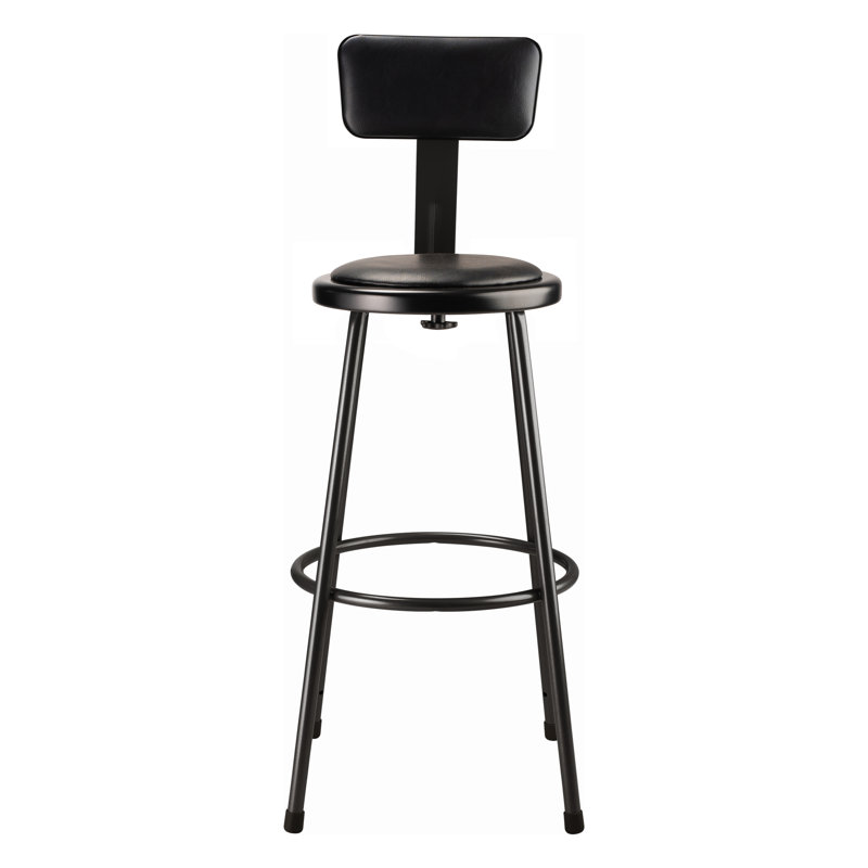 Backed Ergonomic Industrial Stool with Footring, Black, 30"