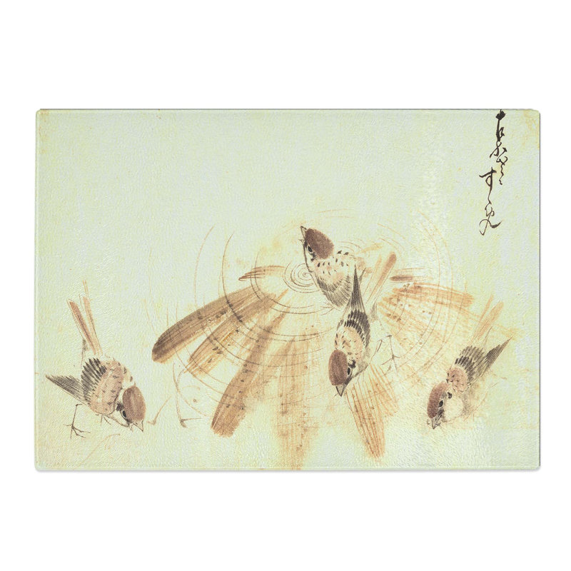 Tempered Glass Sparrow Sketch by Katsushika Hokusai Chopping Board, 39 cm W x 28.5 cm L