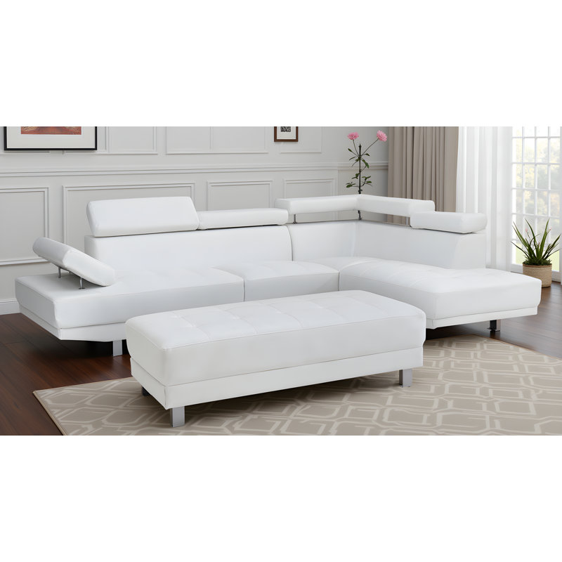 Canapé modulaire en similicuir avec repose-pieds Farranshane, Blanc
