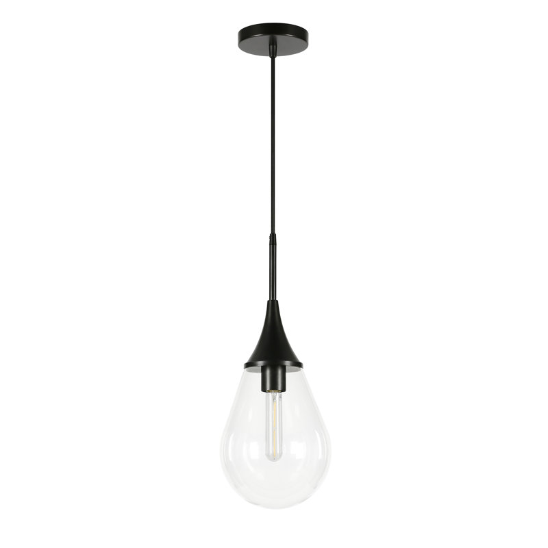 Luminaire suspendu en forme de goutte à 1 lumière Hoye, Bronze noirci, Transparent, H 13,88 po x l 8,63 po x P 8,63 po