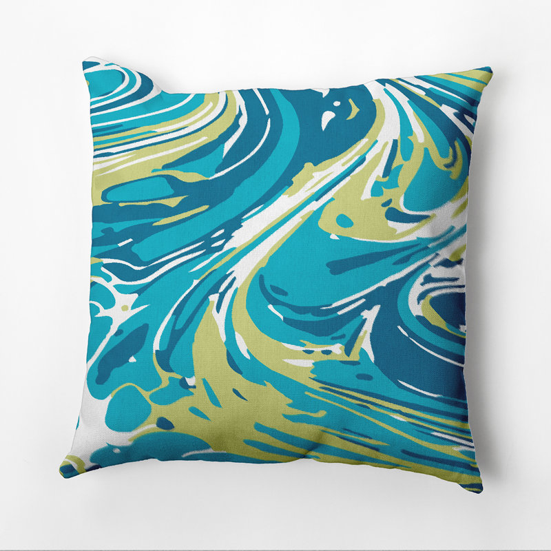 Housse et insert de coussin d'extérieur carré en mélange de marbre, Turquoise, 16 po x 16 po
