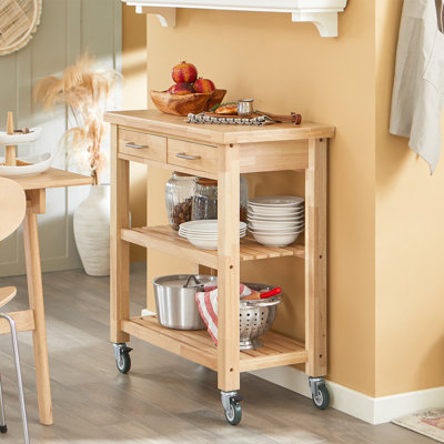 Kitchen Cart Mobile Island on Wheels Rolling Storage Cart Movable Serving with Drawers & Shelves Wood