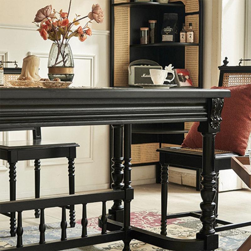 Table d'art rétro simple en bois massif, H 30,71 po x L 70,86 po x l 31,49 po, Noir