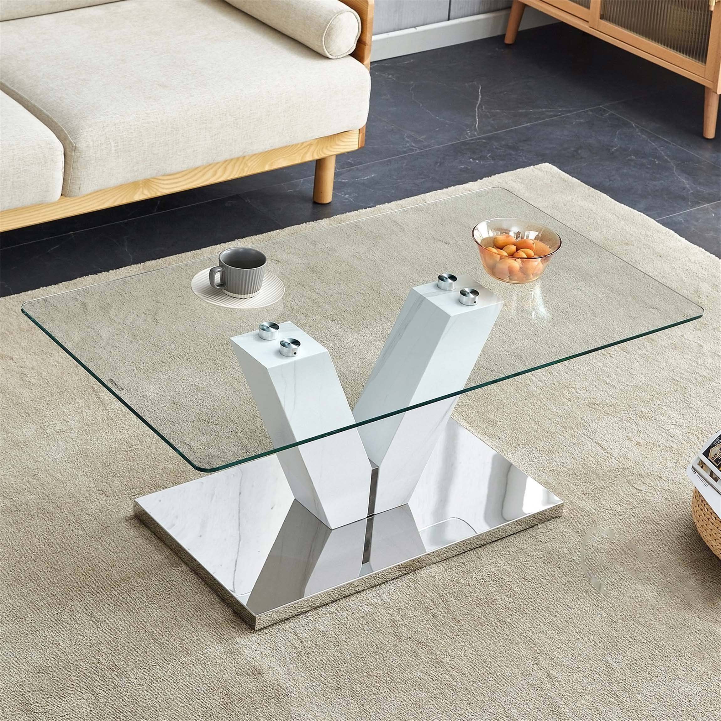 Brayden Studio® Rectangular Coffee Table with Glass Table Top | Wayfair