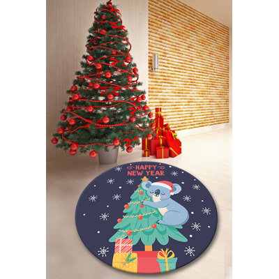 Christmas-Themed Round Carpet, 39.4 Inches Diameter | 100% Polyester, 0.4 Inch Pile Height | Antibacterial, Non-Slip Underside, Machine Washable at 86°F | Perfect for Holiday Decor & Festive Living Spaces