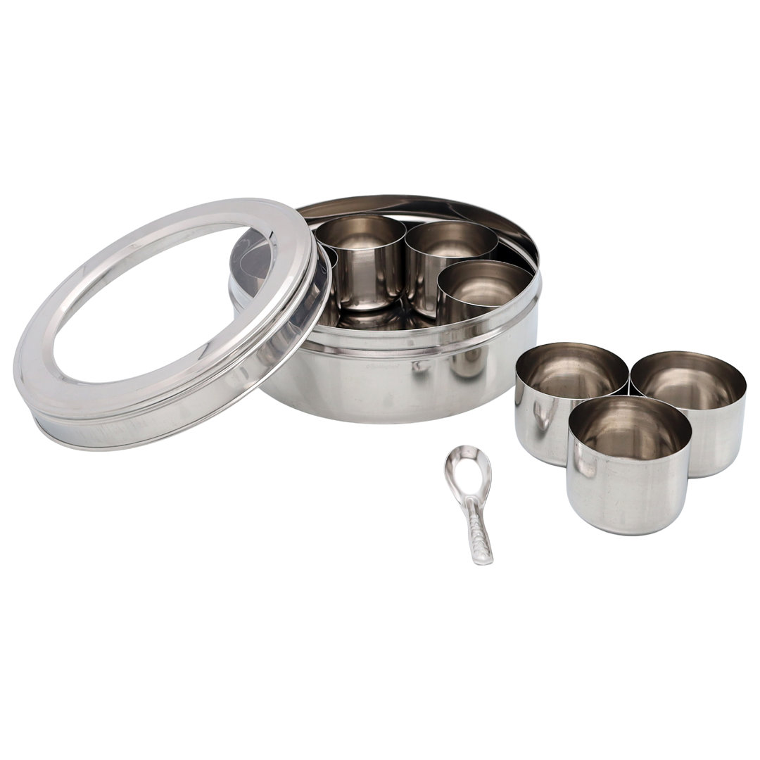 Buckingham Stainless Steel Masala Dabba Indian Spice Box with Airtight Lid