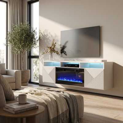 Aiyahna 63" Modern TV Stand with Electric Fireplace, High Gloss Finish, Wall-Mounted