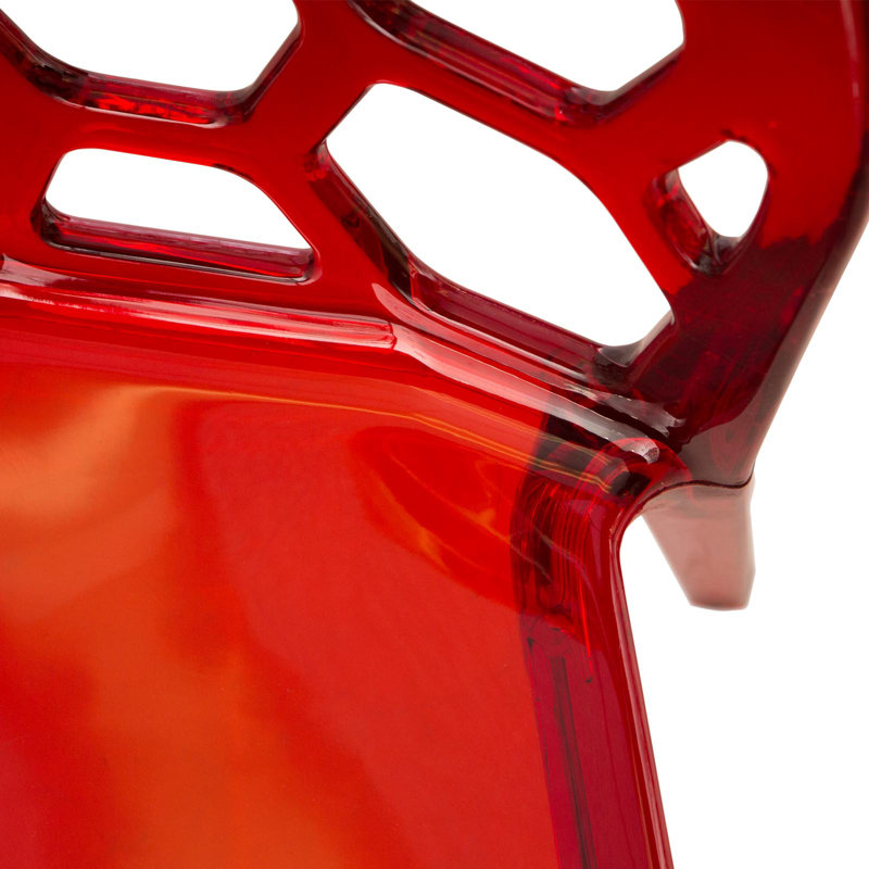 Jakubowski Dynamic Modern Plastic Dining Side Chair with Honeycomb Design, Transparent Red, Set of 4