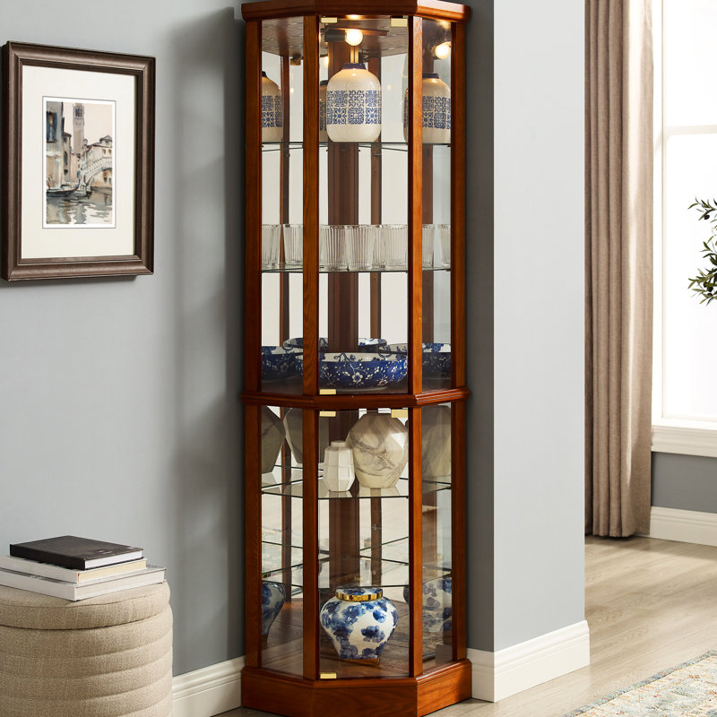 Vitrine ajustable en verre avec miroir, Chêne