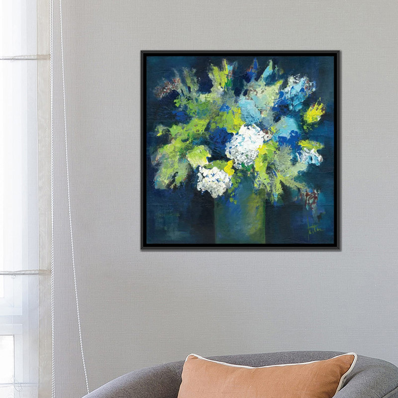 «Bleu», impression sur toile, H 18 po x l 18 po x P 1,5 po, Toile encadrée noire, Pas de tapis