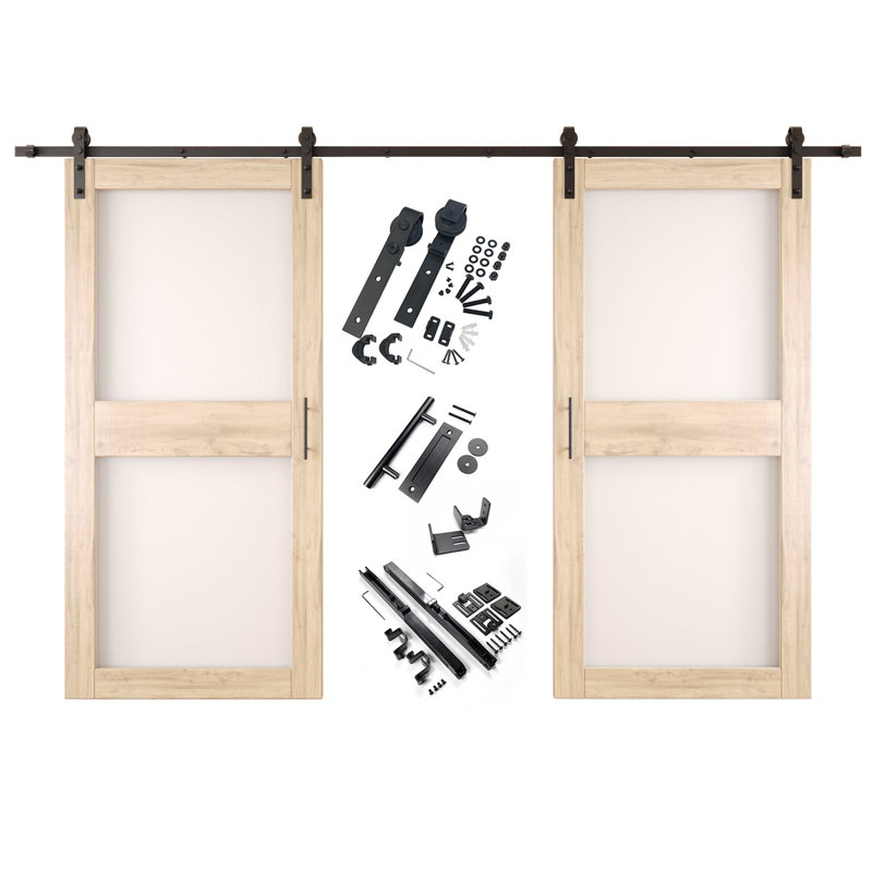 Portes de grange non assemblées et non finies en verre à double vitrage de 40 po x 84 po avec ensemble d'installation sans quincaillerie Homacer Homacer